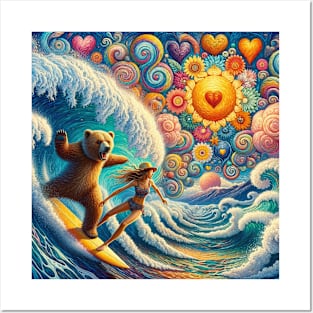Surfer Girl with Bear Posters and Art
